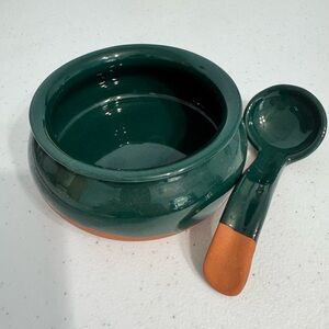 Green Ceramic Bowl with Spoon